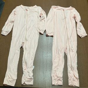 2 Light Pink Extra Soft Stretchy Bamboo One-Piece Pajamas Two-Way Zipper